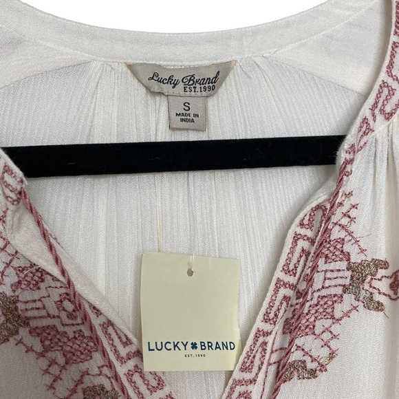 Lucky Brand White Embroidered Long Sleeve Peasant Top Sz S - Picture 10 of 13